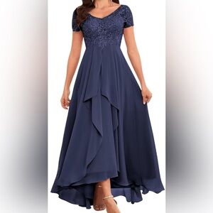 Navy Blue Formal Dress with Lace